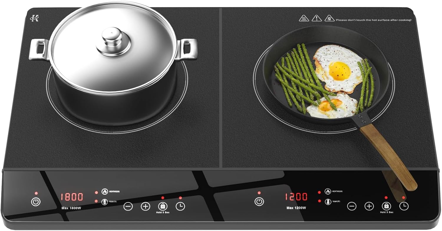lot 153 image: Cooktop Induction 1800W Portable Induction Cooktop 2-Burners, Independent Touch Control with 9 Temperature and Power Levels