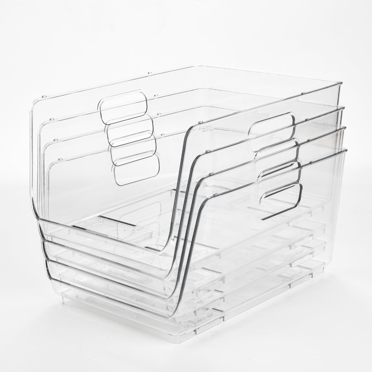 lot 154 image: Clear Plastic Stackable Bins for Pantry and Fridge, Toy Organizers, Great for Kitchen, Bathroom, Playroom.