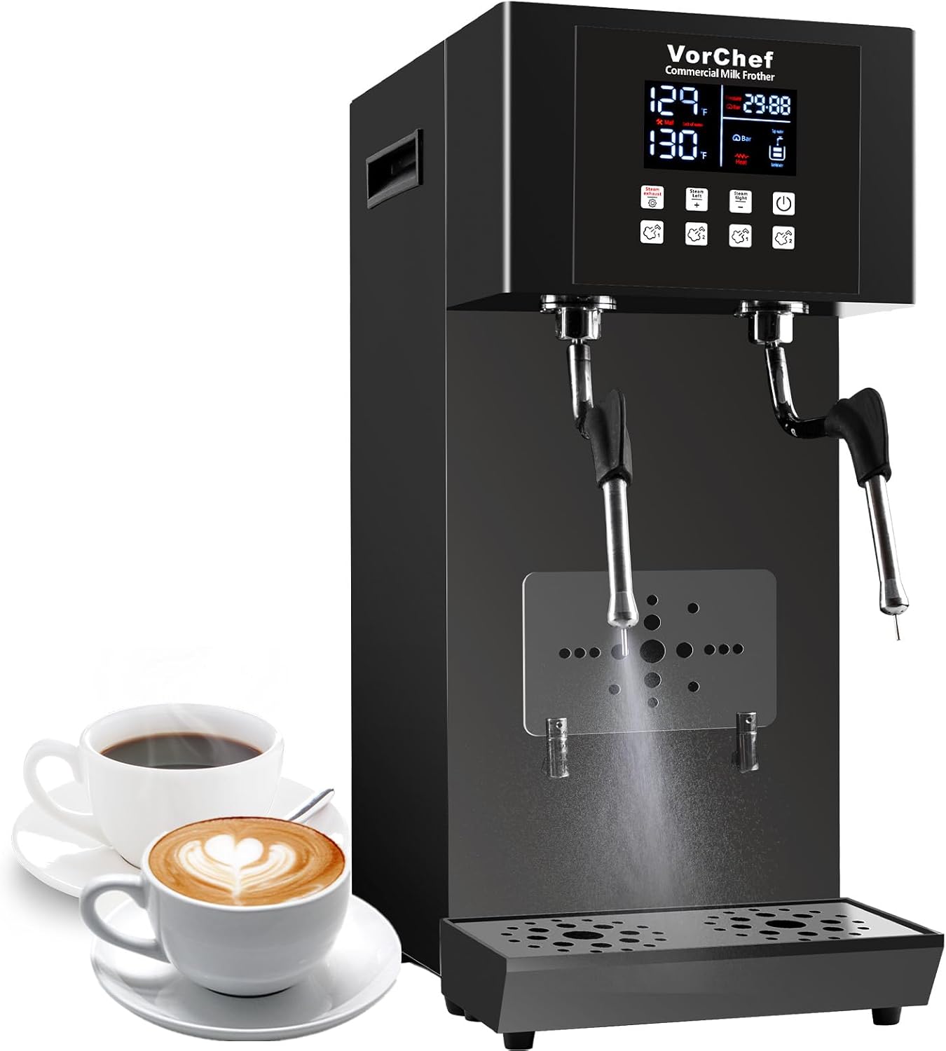 lot 162 image: Commercial Milk Frother 2-Wands, Makes Two Coffee Drinks at once, Automatic Steam Boiling Water Marchine, 110V and 2200W Milk Frothing Machine, Coffee, Milk, Foam Machine Steamer, LED Display RETAIL $450.00