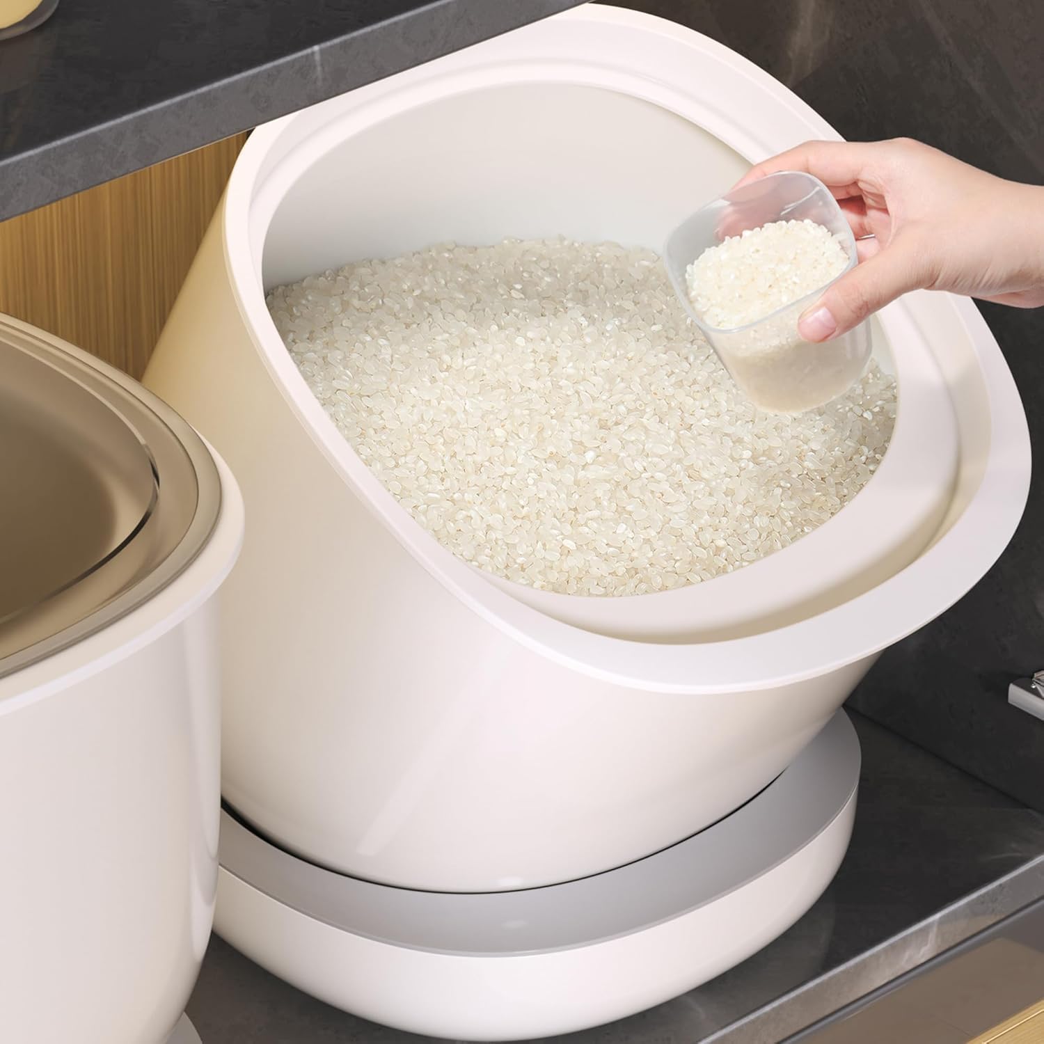 lot 168 image: Rice and Flour Containers (12lbs Rice  8lbs Flour) Using Convenient For The Kitchen pantry Large Food Storage Containers With Lids Airtight