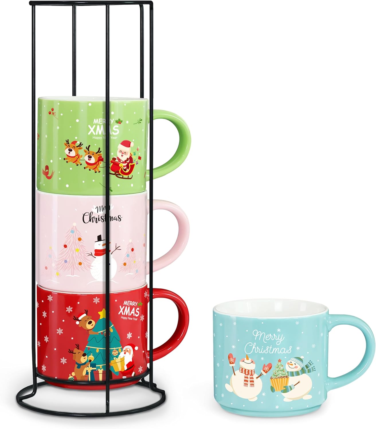lot 171 image: Set of 4 Stackable Christmas Mugs, 15.8 Oz Coffee Mug With Stand, Holiday Hot Cocoa Mugs for Mom Family Colleagues Friend & Farmhouse