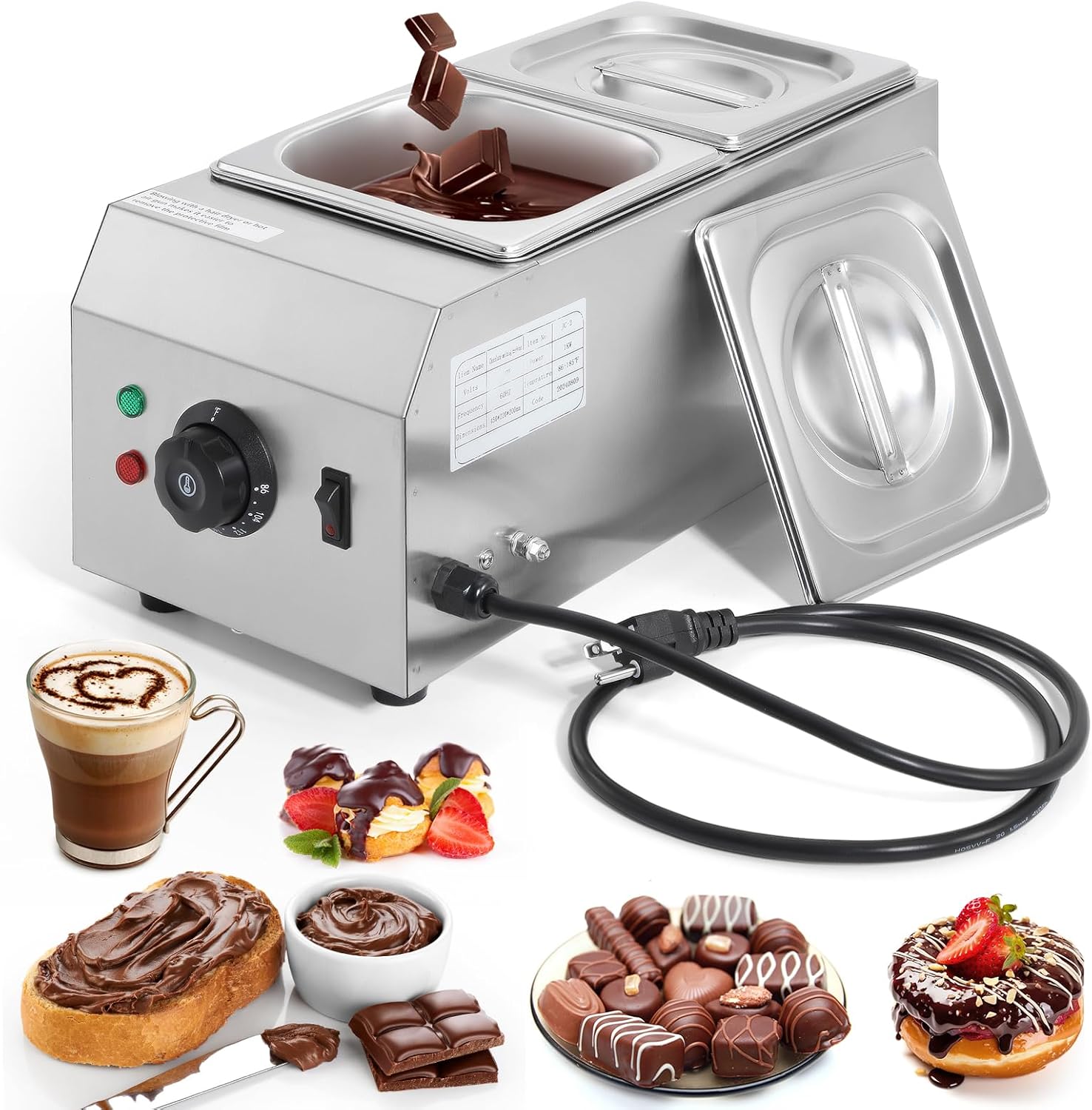 lot 178 image: Dyna-Living Chocolate Melting Pot 2-Tanks Commercial Chocolate Tempering Machine Chocolate Tempering Pot 1000W Electric Chocolate Melter Pot Chocolate Warmer for Milk Coffee Cheese