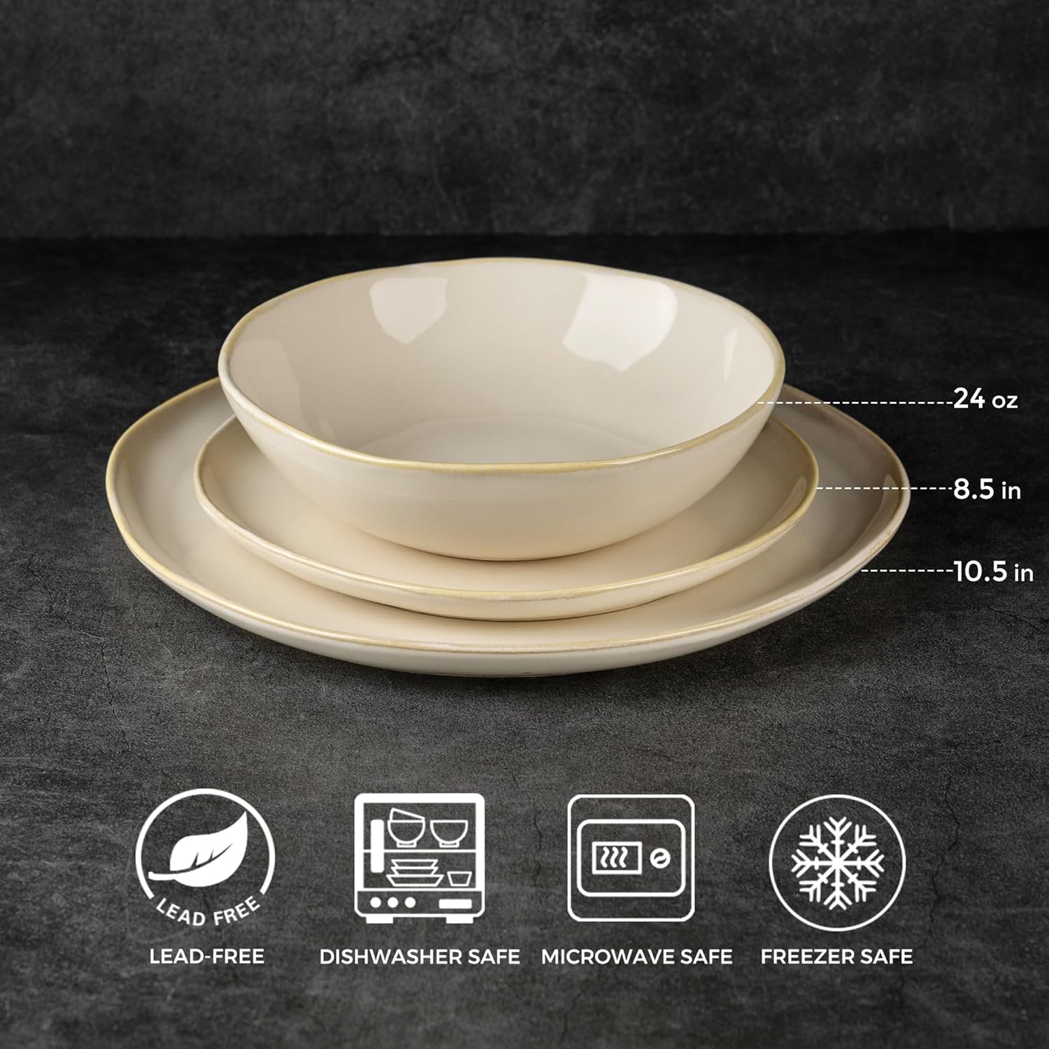 lot 181 image: Ceramic Dinnerware Set, Handmade Reactive Glaze Stoneware Plates and Bowls Sets, Highly Scratch Resistant  Dishwasher & Microwave Safe Dishes Set, Service for 4 (12pc)