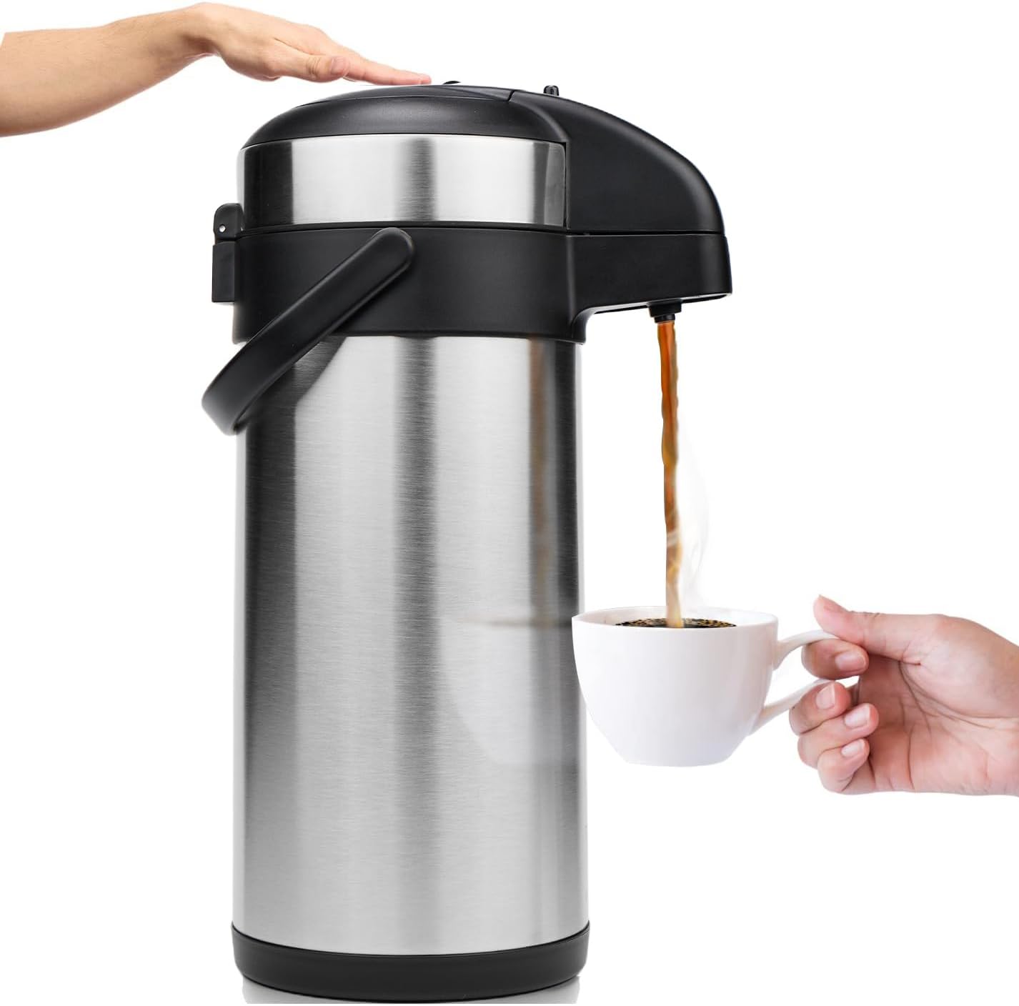 lot 192 image: Airpot Coffee Dispenser with Pump - 176 oz Insulated Stainless Steel Coffee Carafe - Thermal Beverage Dispenser - Coffee Urn for HotCold Water, Party Chocolate Drinks