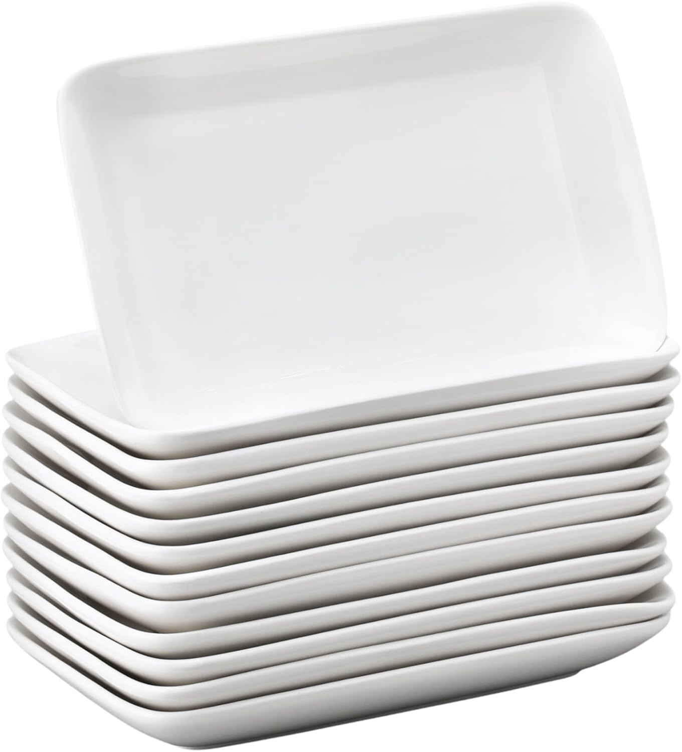 lot 195 image: 12 Piece Set of 10-Inc Rectangular Salad Plates, White Color, Very Elegant Look, Great for Salads, Desserts, Appetizers, Great for Parties, Weddings, Home Use and More