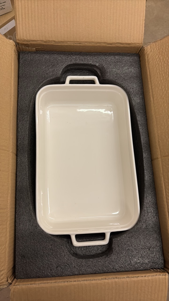 lot 202 image: Large Rectangular Ceramic Serving Tray Off-White Color With Handles, Very Elegant, Great for Entertaining