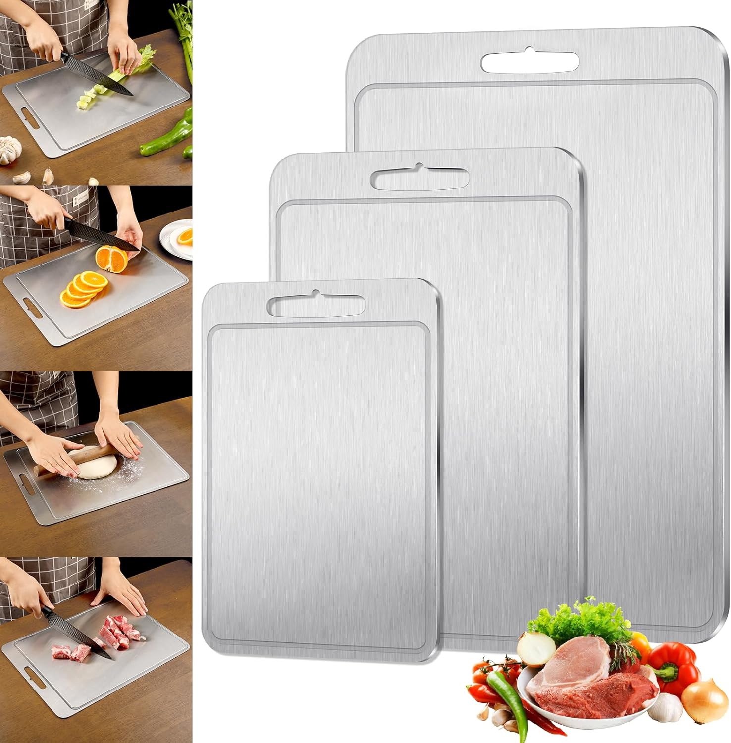 lot 214 image: Set of 3 Titanium Cutting Boards, Three Different Sizes, Great for Home Use or Commercial Kitchen