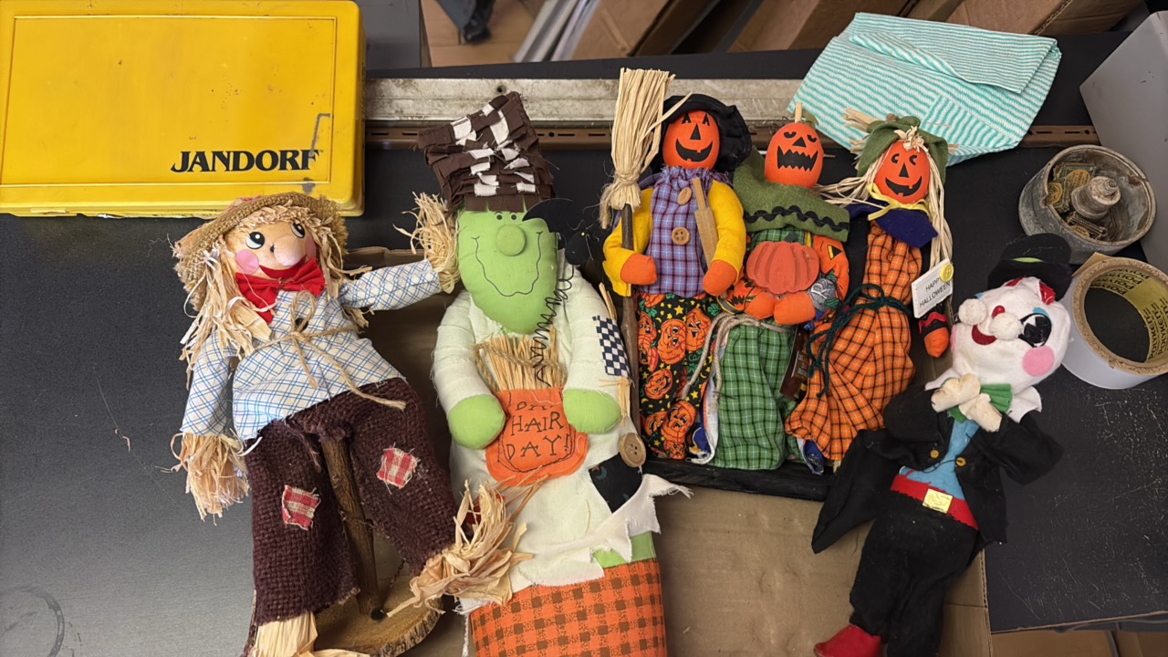 lot 244 image: Vintage Halloween Decorations, Four Different Stuffed and Upright Standing Figures