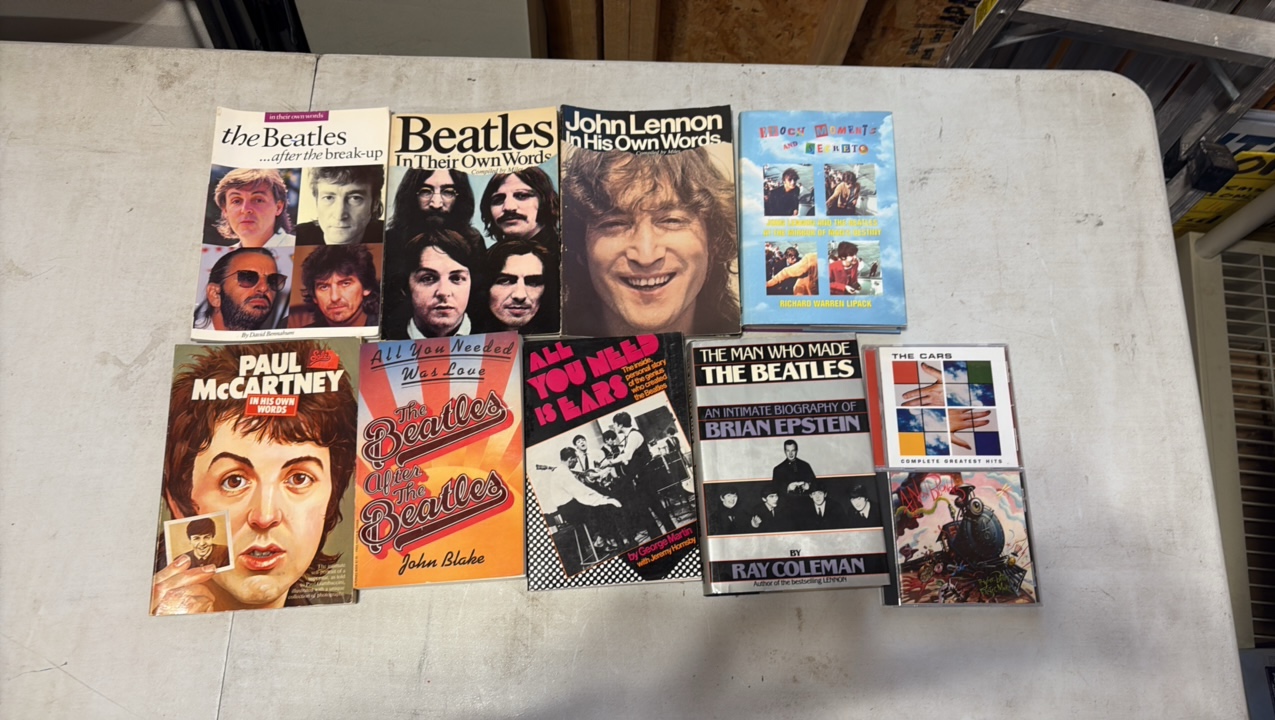 lot 148 image: (8) BEATLES-themed books(2) CDs 4 Non Blonds, The Cars.