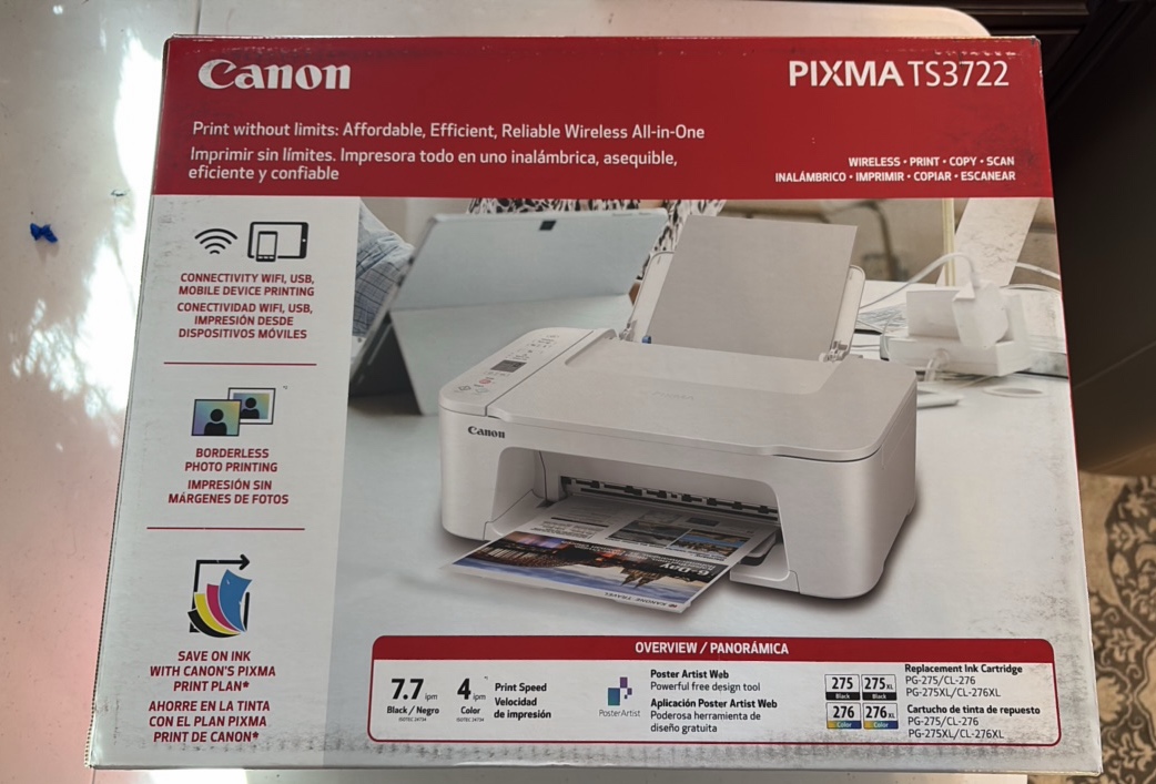 lot 15 image: NEW Canon PIXMA TS3722 printer, sealed in box