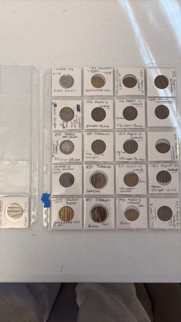 lot 57 image: (1) SHEET foreign coins from Mexico Cantavos, Czech Republic, and Canada