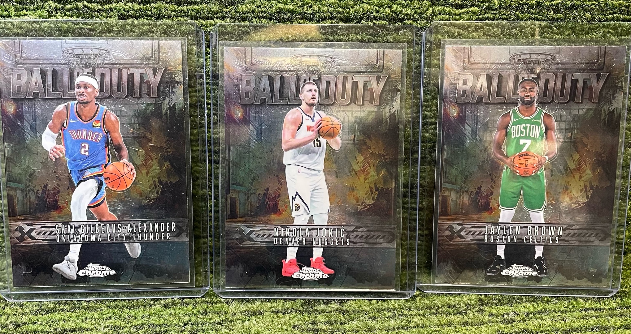 lot 124C image: 2025 Topps Chrome SHAI GILGEOUS Alexander, Nikola Jokic, & Jaylen Brown (MVP Contenders) ball of duty insert