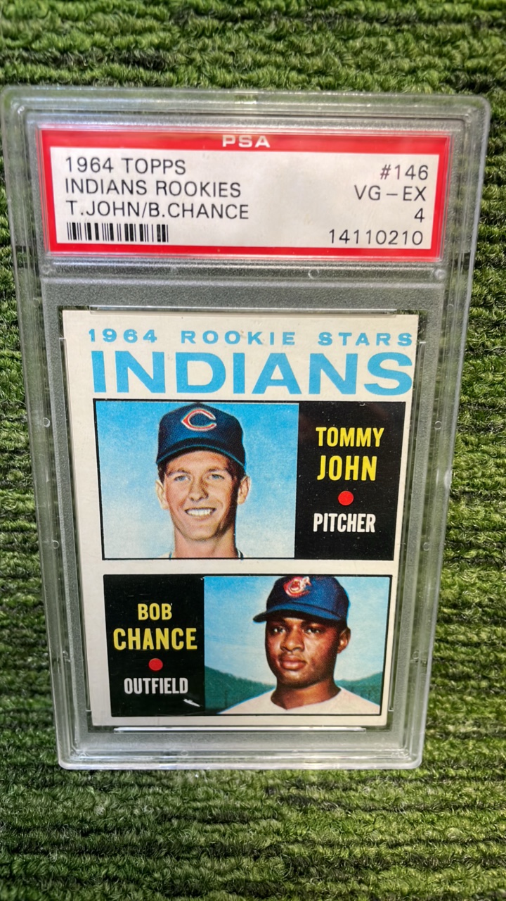 lot 148 image: 1964 Topps Indians rookies Tommy John Bob chance PSA grade 4