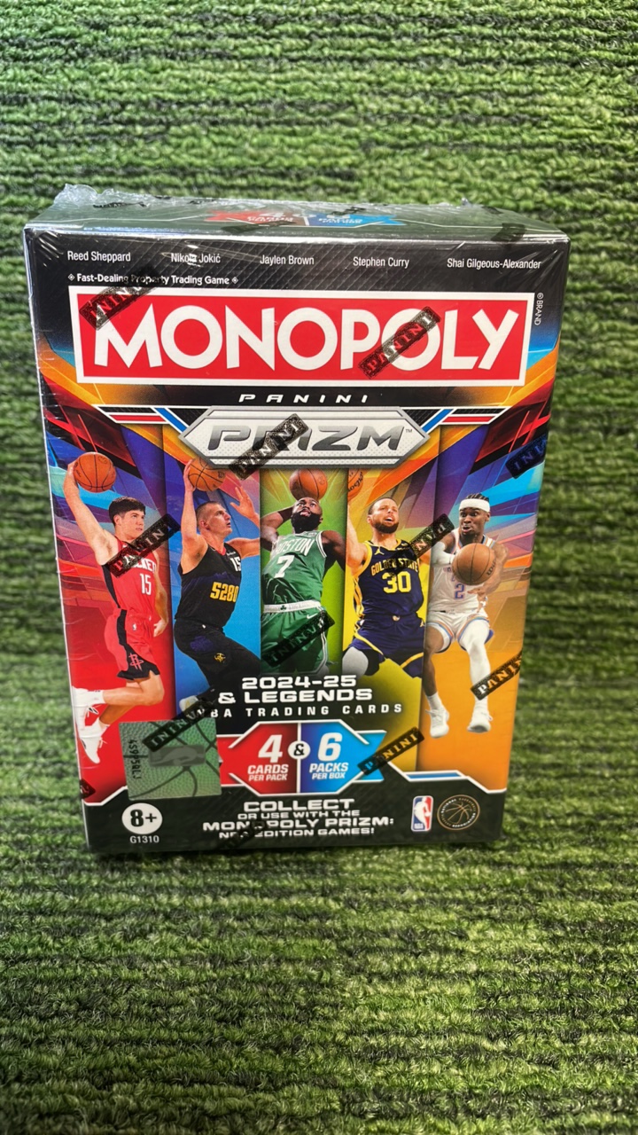 lot 148A image: 20 2425 Panini Prizm Monopoly blaster box 4 cards per pack 6 packs per box