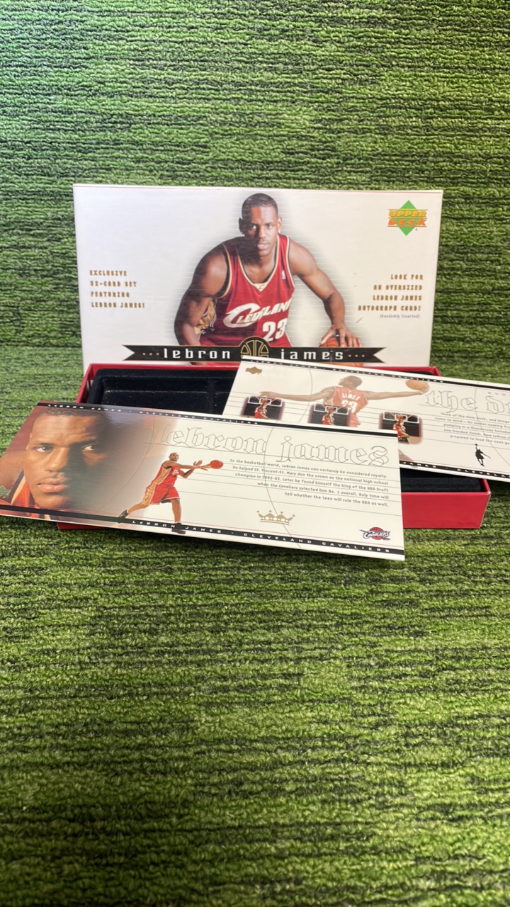 lot 158 image: 200304 Upper Deck rookie LeBron James Exclusive set box with two cards, number #1&2