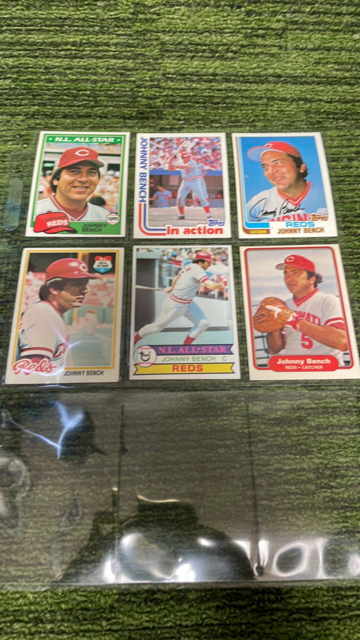 lot 171 image: Johnny bench Lot of 6 cards, Cincinnati Reds