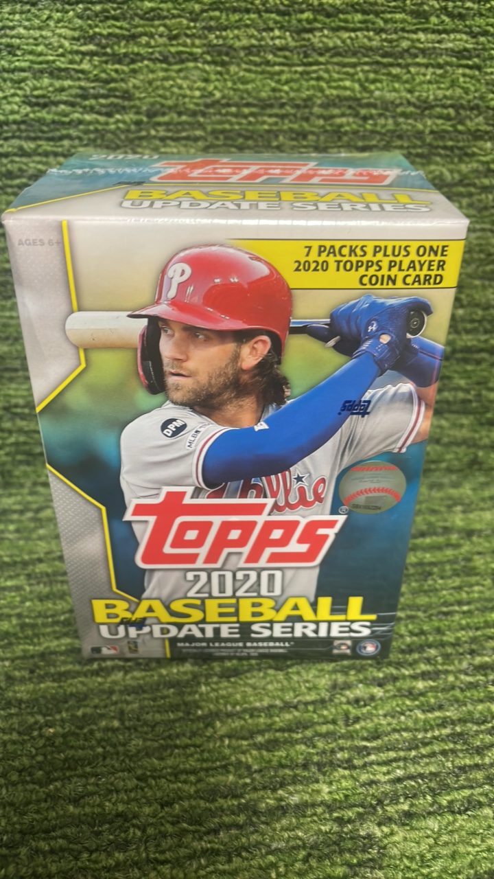 lot 177B image: 2020 Topps baseball Update Series Blaster Box 7 packs plus one coin card