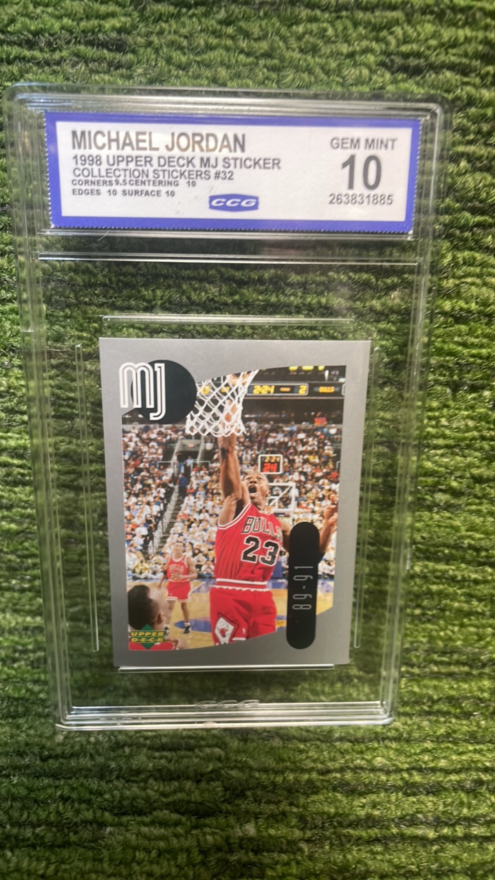 lot 186F image: 1998 Upper Deck MJ sticker Michael Jordan graded gem MINT10