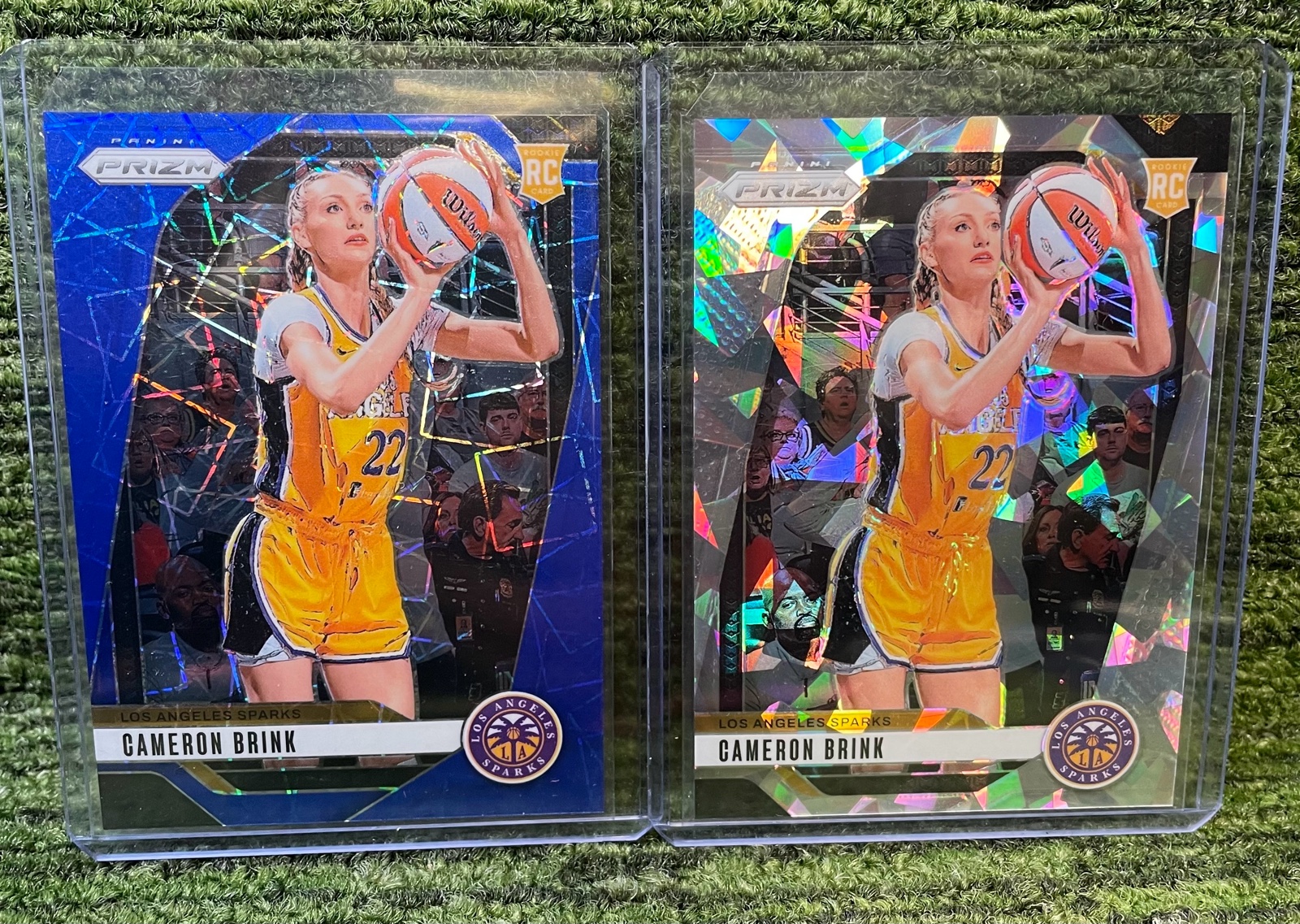 lot 205C image: 2024 Panini PRIZM Cameron Brink rookie card RC Blue Velocity & White Cracked Ice Inserts- L.A. Sparks