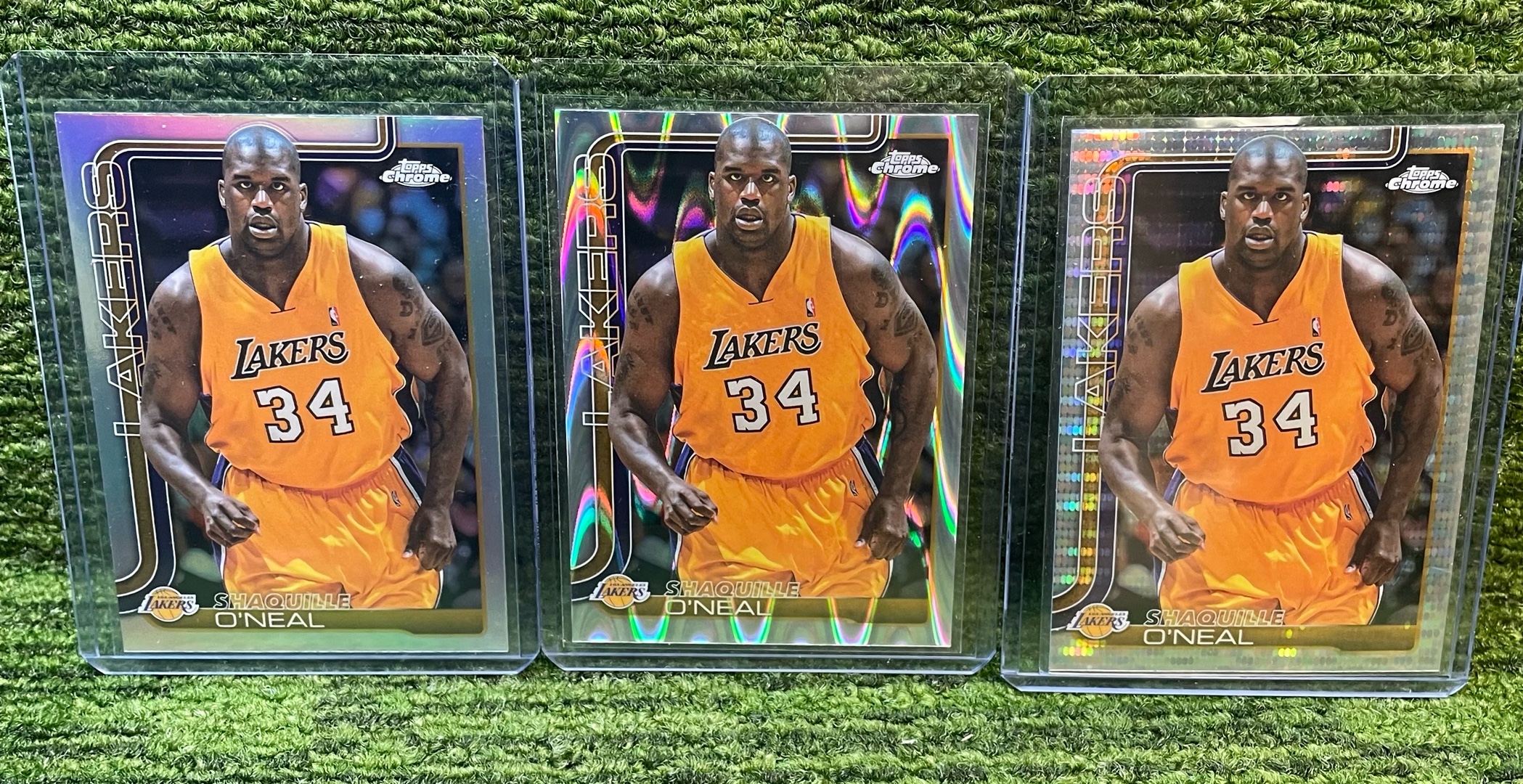 lot 205D image: 202526 Topps Chrome Shaquille ONeal silver refractor, WAVE Refractor, and Disco Refractor- Los Angeles Lakers