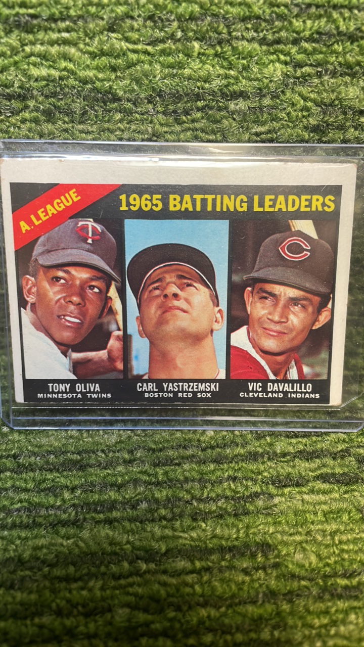 lot 205G image: 1966 Topps Tony Oliva, Carl Yastrzemski Vic Davallo American League batting leaders