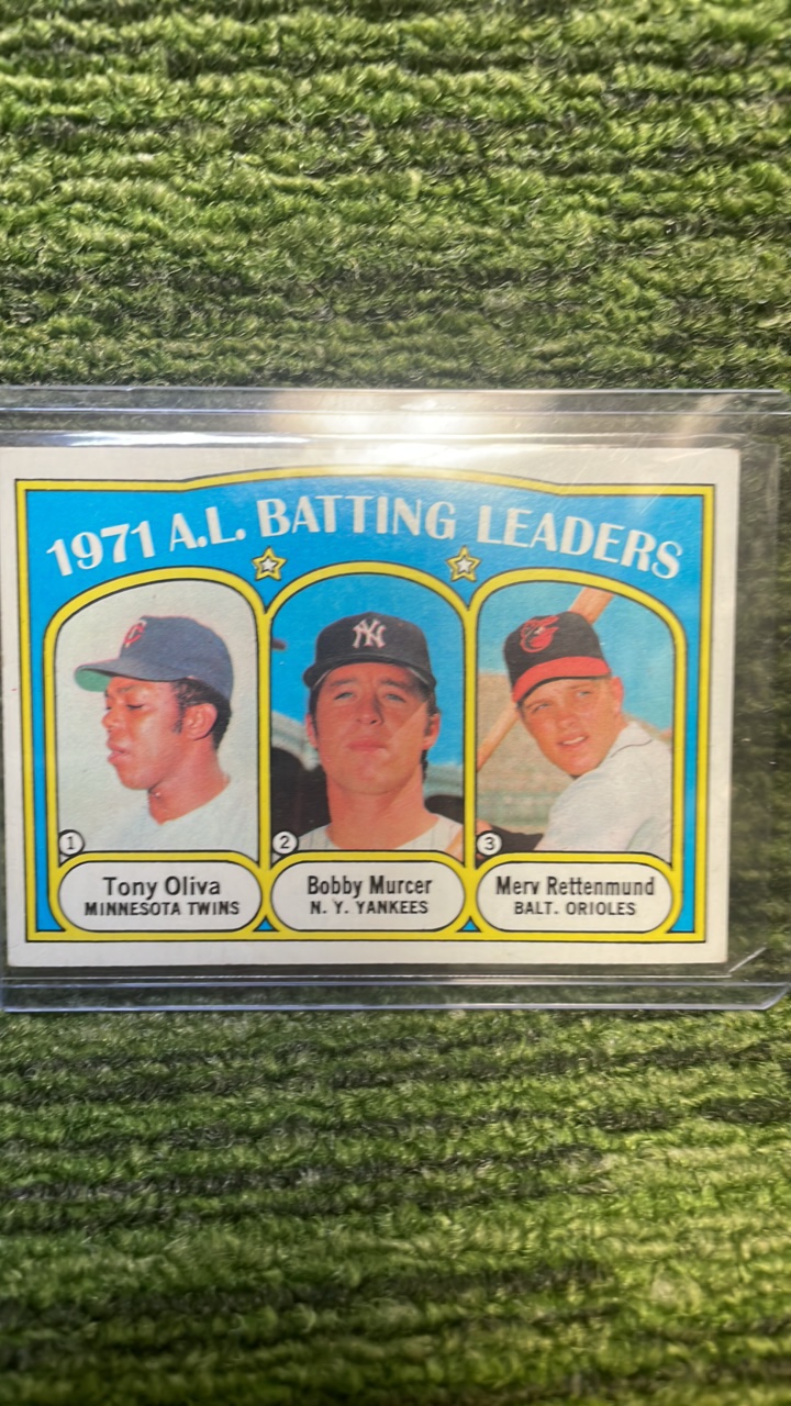 lot 205I image: 1972 Topps A.L batting leaders Tony Oliva Minnesota Twins
