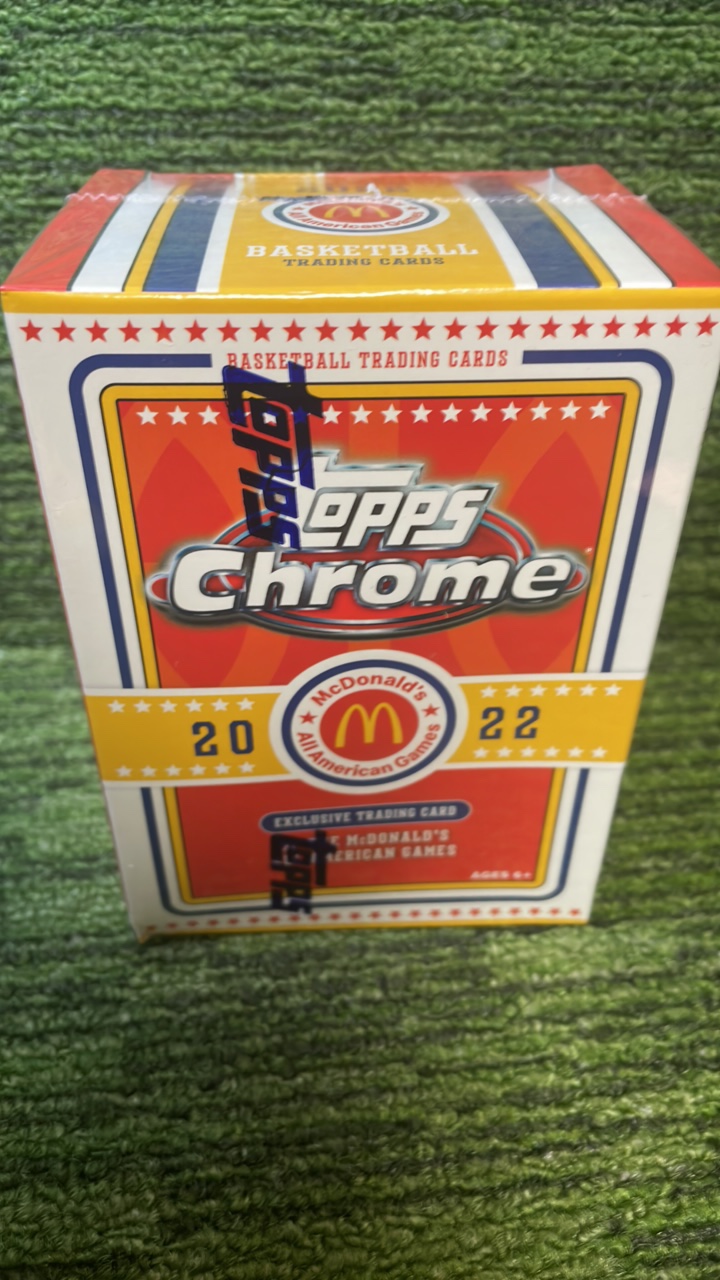 lot 208 image: 2022 Topps Chrome McDonalds All-American games plaster box 4 cards per pack 7packs per box- sealed