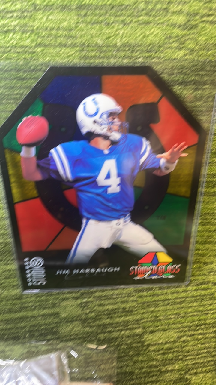 lot 228 image: 1997 Donruss Studio Jim Harbaugh Stainglass stars jumbo numbered 1000