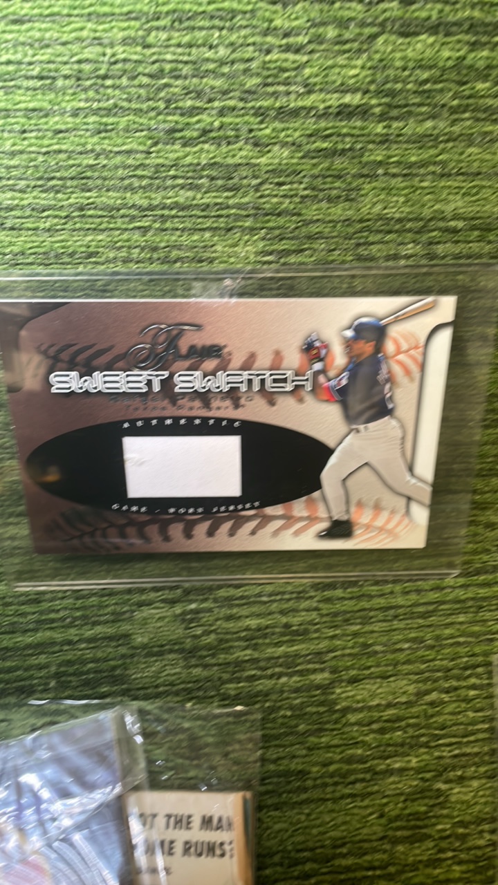 lot 231 image: 2002 Flair Jumbo Sweet Swatch Raphael Palmeiro, Texas Rangers, authentic game worn numbered 535