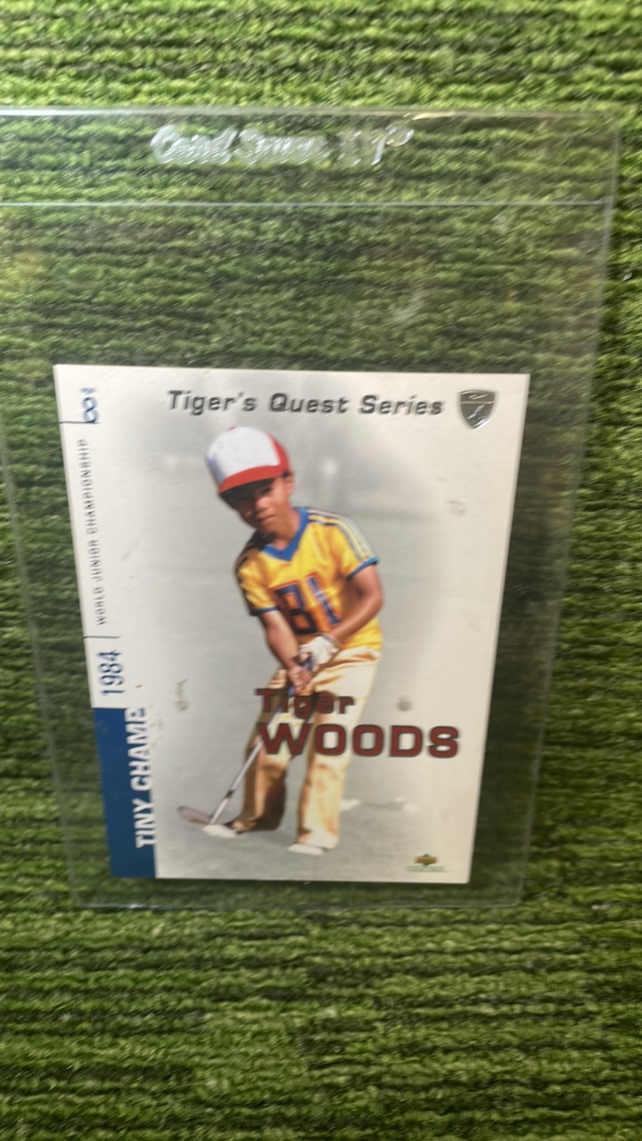 lot 232 image: 2002 Upper Deck, Tigers Quest series, Tiger Woods, tiny champ , jumbo card
