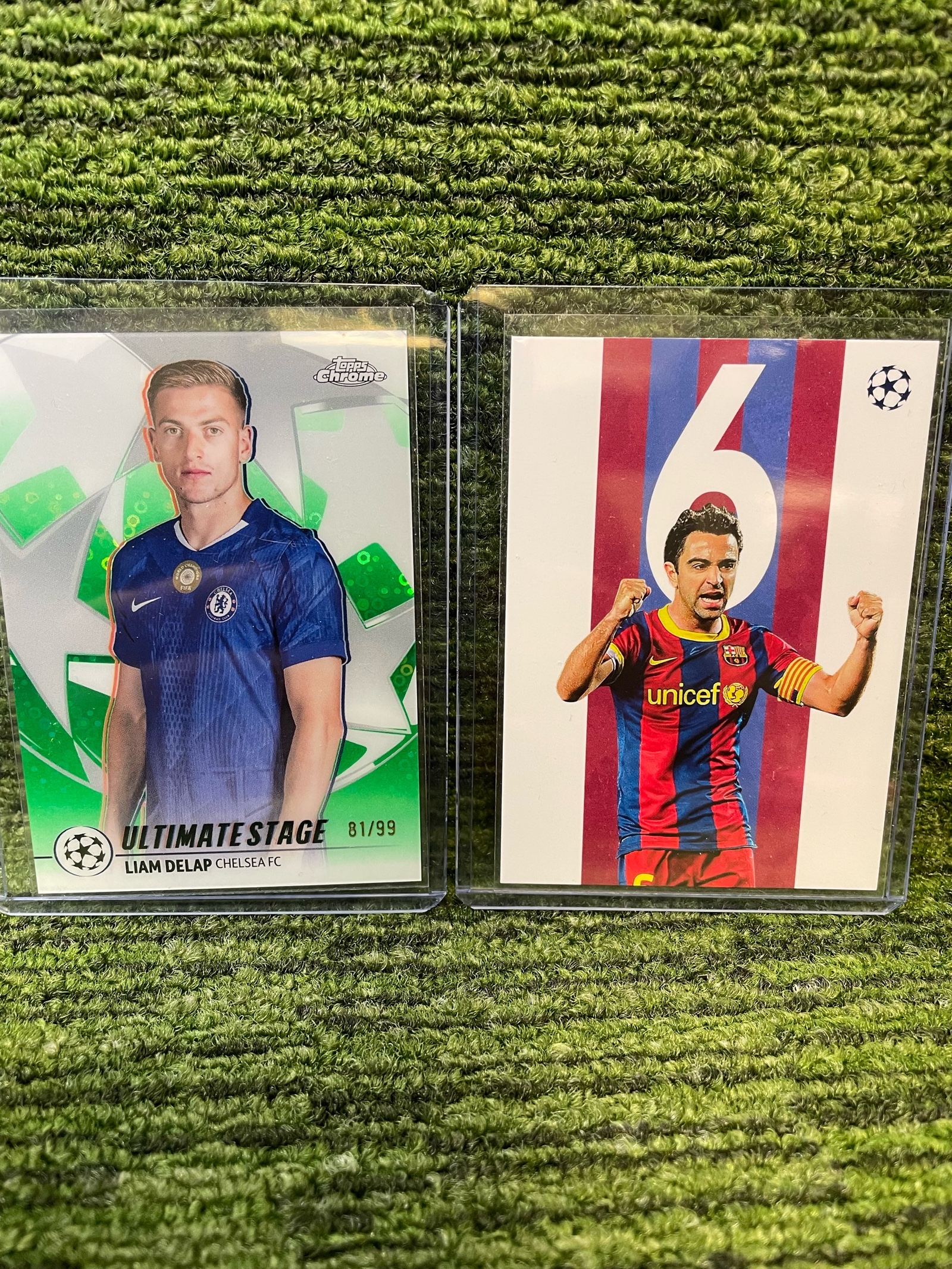 lot 237H image: 2025 Topps Chrome Champions League LIAM DELAP Ultimate Stage numbered99  & XAVI HERHANDEZ Insert