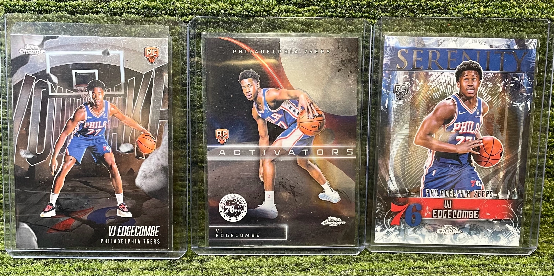 lot 237J image: 202526 Topps Chrome VJ Edgecombe Philadelphia 76ers RC Rookie Card Insert Lot (3 cards)