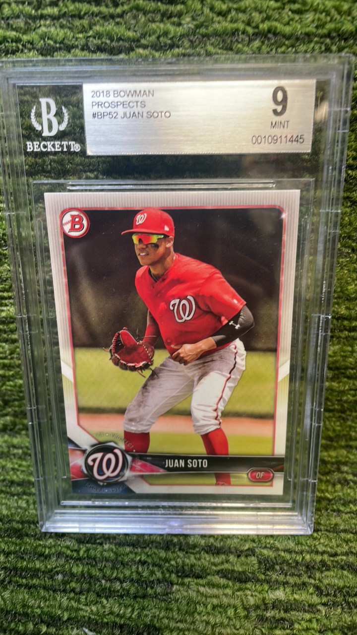 lot 35C image: 2018 Bowman Prospects Juan Soto Beckett graded 9 mint