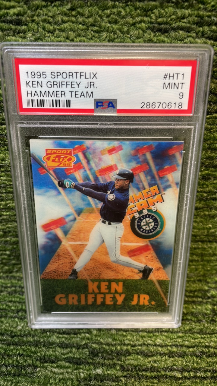 lot 37A image: 1995 Sportflix Ken Griffey Jr Hammer team PSA graded 9 Seattle Mariners