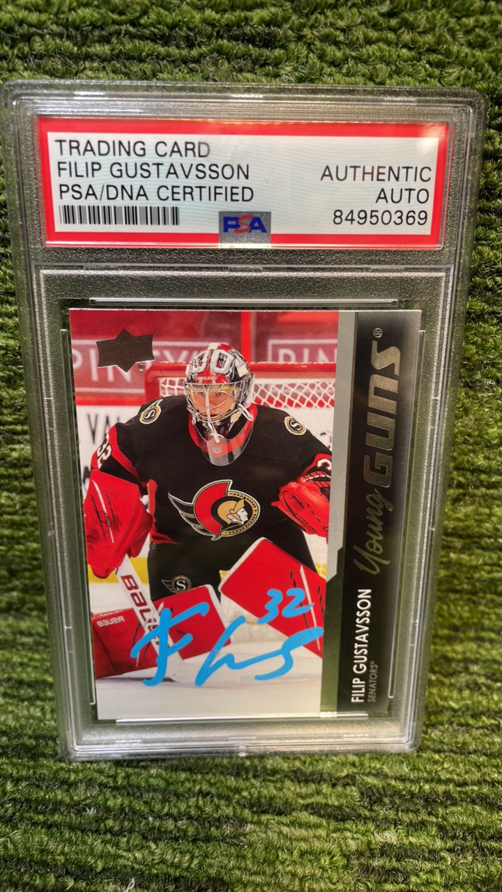 lot 44 image: 202122 Upper Deck Filip Gustavsson PSADNA certified authentic Auto Young Guns, Washington Senators