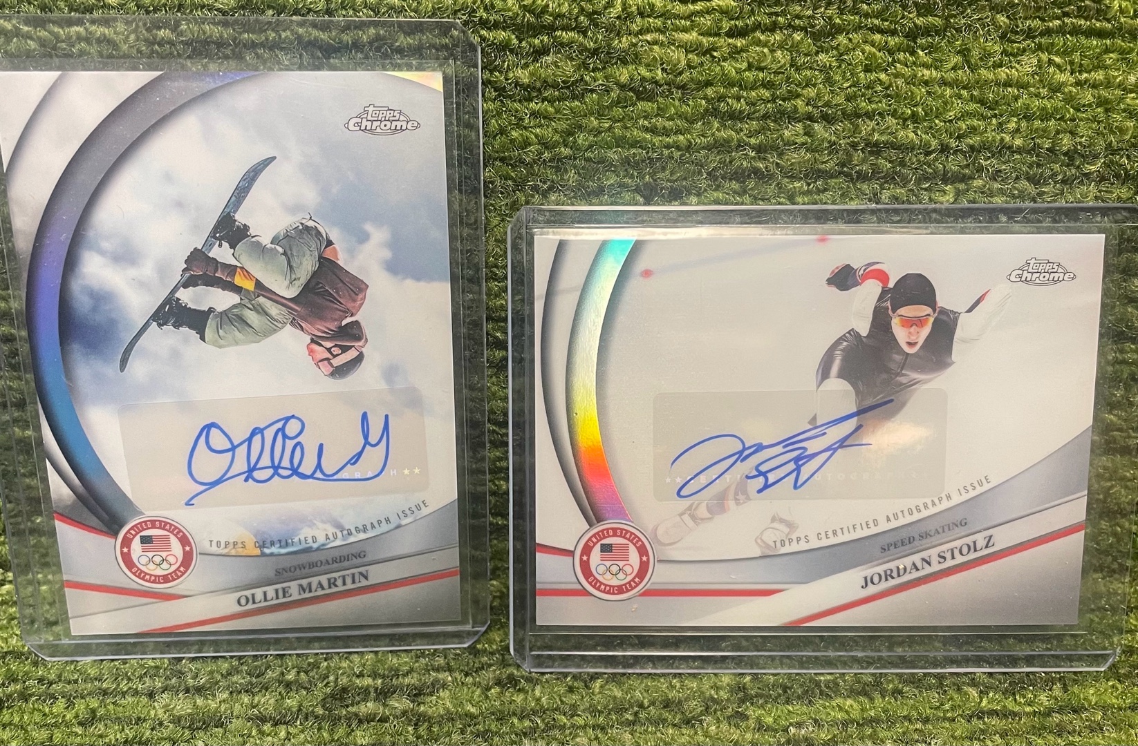 lot 44B image: 2026 Topps Chrome Winter Olympics, Ollie Martin, & Jordan Stolz Autograph Team, USA