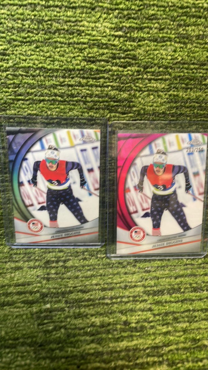 lot 44D image: 2026 Topps Chrome Winter Olympics, Jesse Diggins most decorated US cross country athlete, REFRACTOR and Numbered 250 (2Cards) Team USA