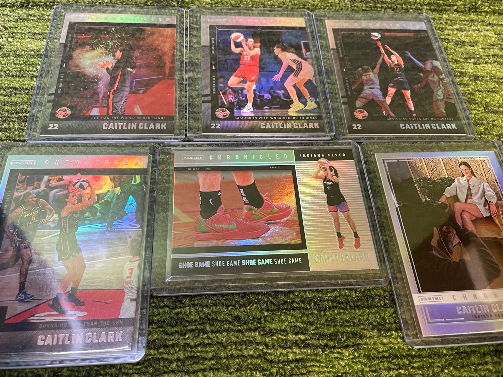 lot 44G image: 2025 Panini Chronicled, Caitlin Clark, Silver Foil, lot of six cards, Indiana Fever