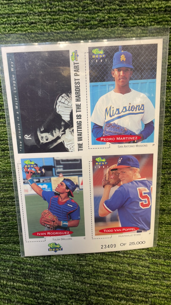 lot 49 image: 1991 Classic best uncut Promo sheet with Ivan Rodriguez, Pedro Martinez rookie- numbered