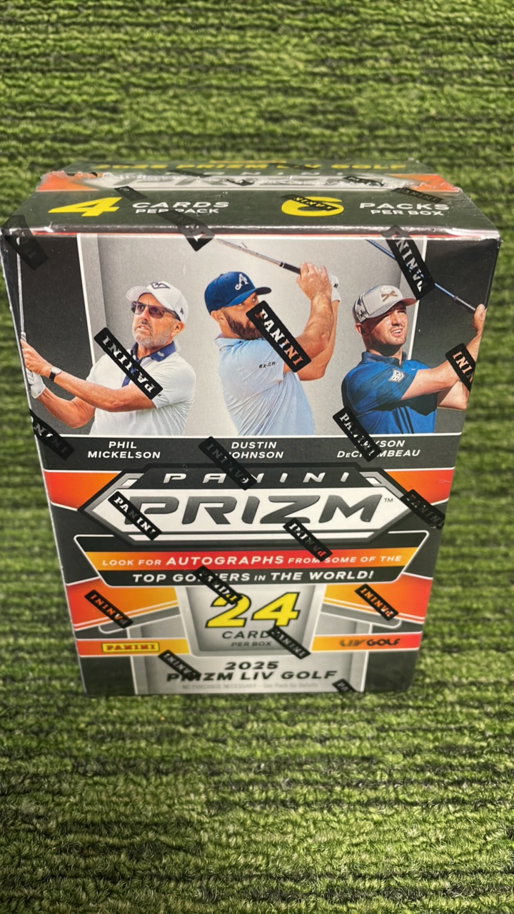 lot 63 image: 2025 PRIZM  LIV GOLF Blaster box 4 cards per pack, 6 packs per box