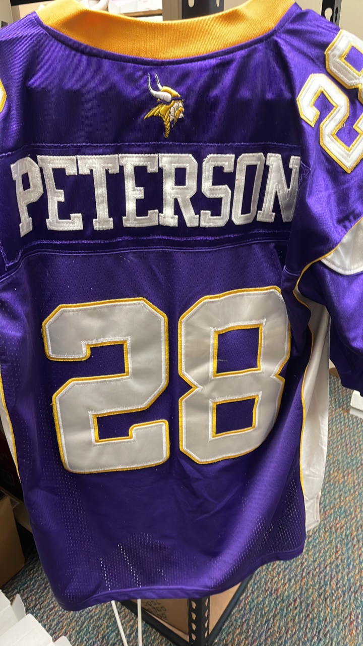 lot 69A image: Minnesota Vikings, Adrian Peterson official On field NFL jersey
