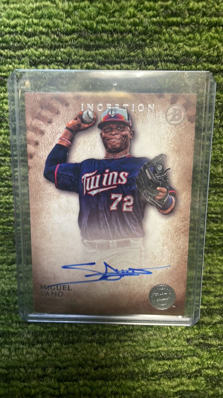 lot 79 image: 2015 Bowman Inception Miguel Sano Auto RC Minnesota Twins