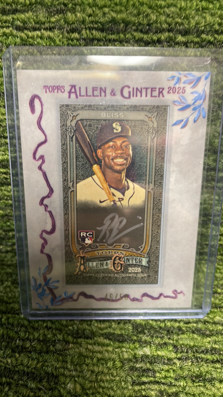 lot 79A image: 2025 Topps Allen and Ginter Ryan Bliss mini framed auto numbered50 Seattle Mariners
