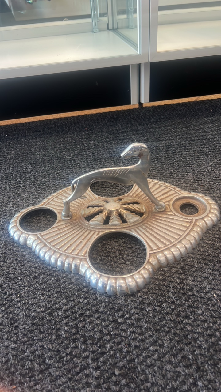 antique greyhound dog themed can and umbrella holder