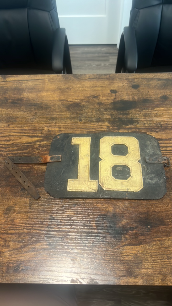 lot 129 image: late 1800s early 1900s leather jockey identification arm band