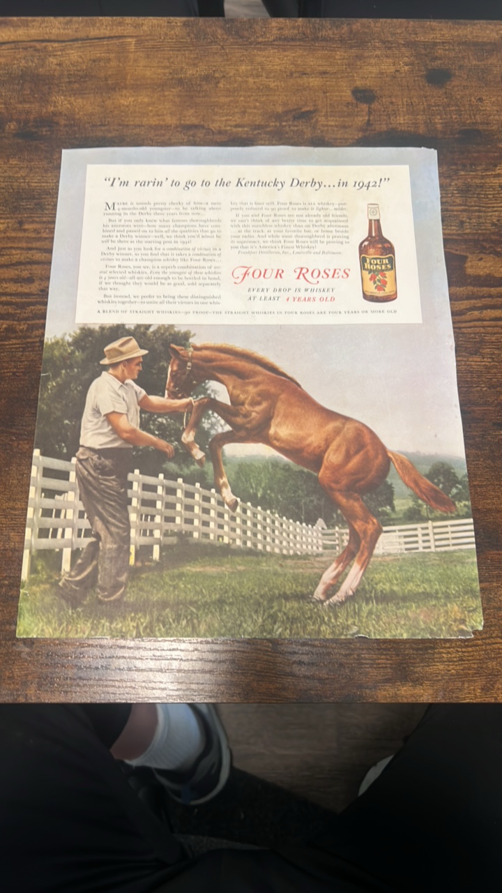 lot 184 image: 1939 four roses whiskey advertisement