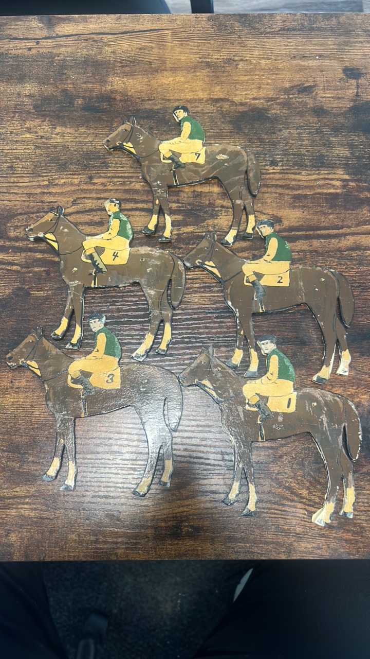 lot 23 image: 1920s-1930s hand painted wooden horse racing themed pieces