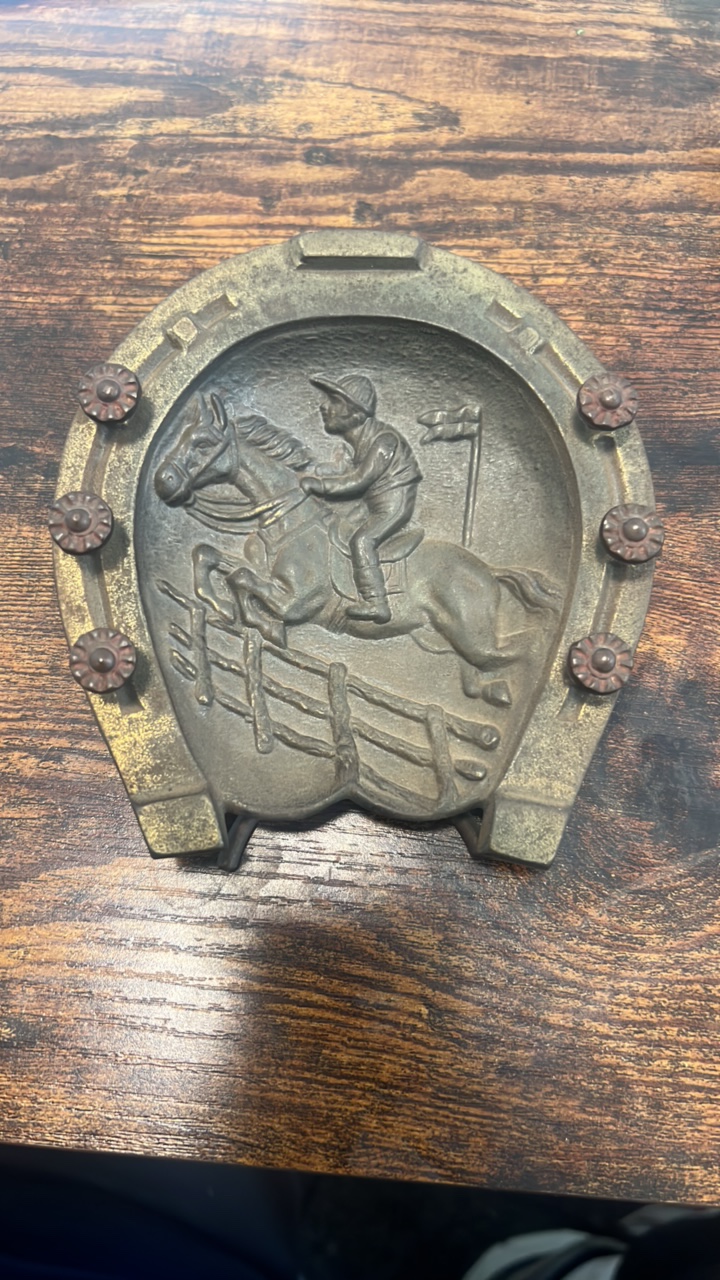 lot 27 image: cast iron horse racing display piece