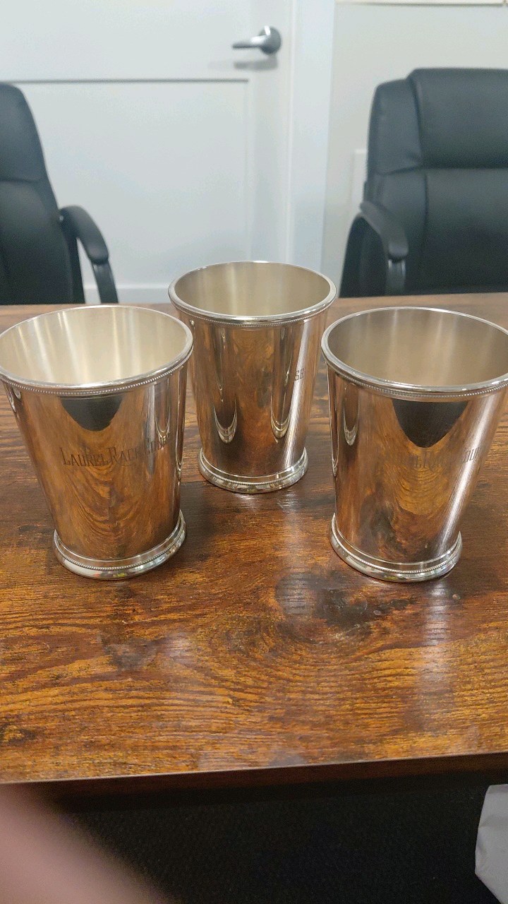 lot 59 image: lot of 6 silver plated laurel race course cups