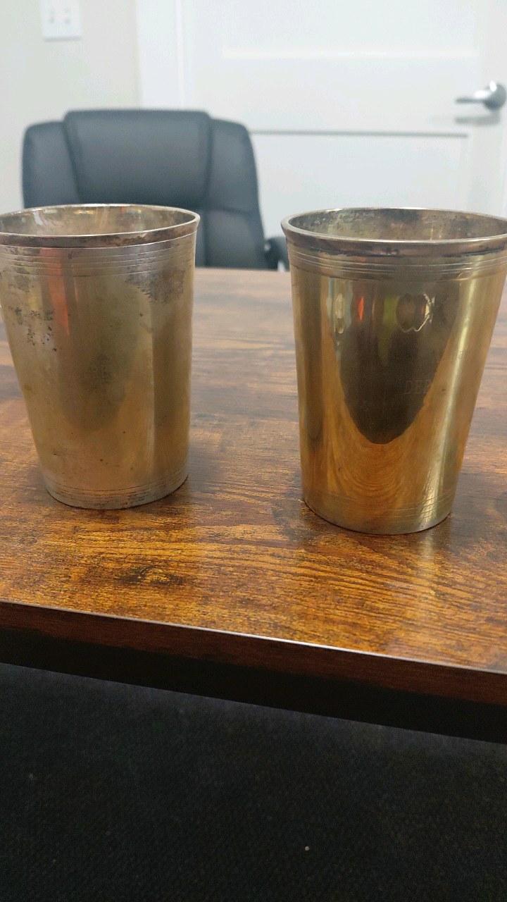 lot 61 image: set of ashland derby party 1984 gold plated souvenir cups